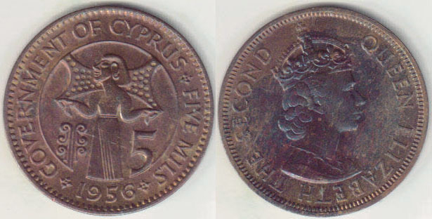 1956 Cyprus 5 Mils (Unc) A008302